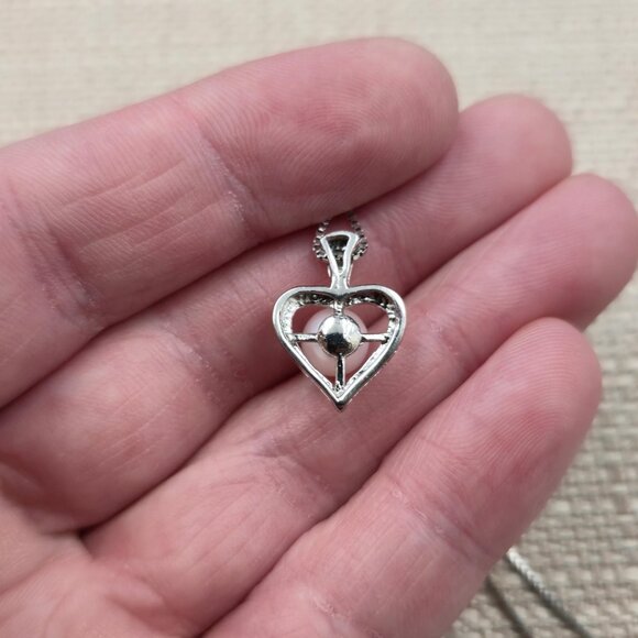 18 Inch Sterling Silver Small Heart Pearl Pendant Necklace A7078 - Picture 4 of 7
